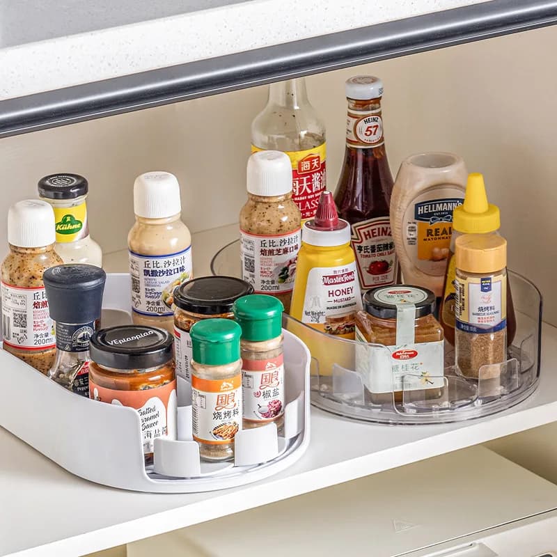 360 Rotating Refrigerator Storage Box Multifunctional Spice Organizer Simple Drink Tray for Kitchen Countertop - 2