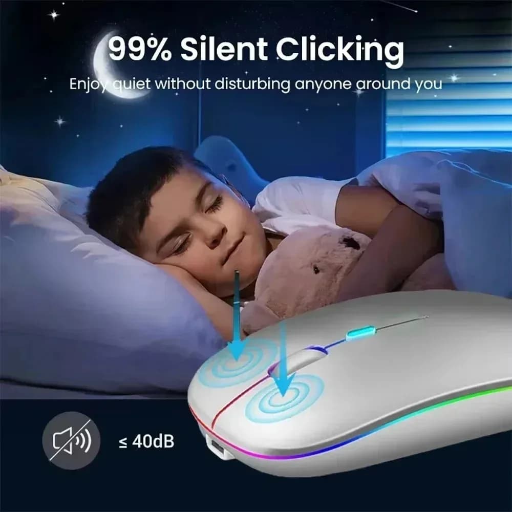 ماوس لاسلكي ثنائي الوضع 2.4G وماوس بلوتوث، ماوس ألعاب بإضاءة RGB خلفية، ماوس مريح قابل لإعادة الشحن لأجهزة الكمبيوتر المحمول والكمبيوتر اللوحي - 3