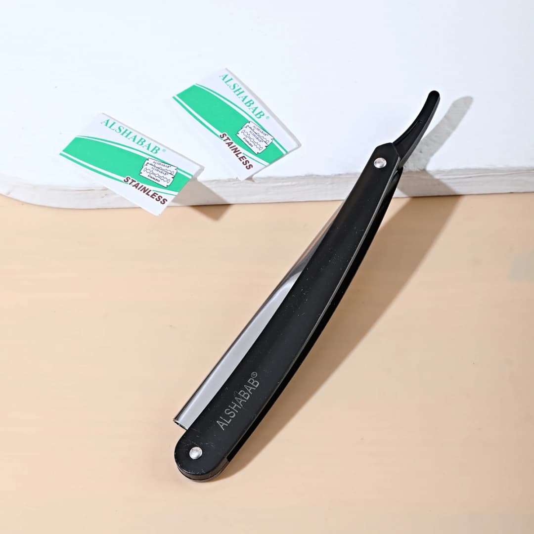 مجموعة شفرات حلاقة مستقيمة احترافية للرجال، شفرة حلاقة مزدوجة الحافة مع شفرتين، ألوان أسود وأبيض، شفرة حلاقة من الفولاذ المقاوم للصدأ - 2