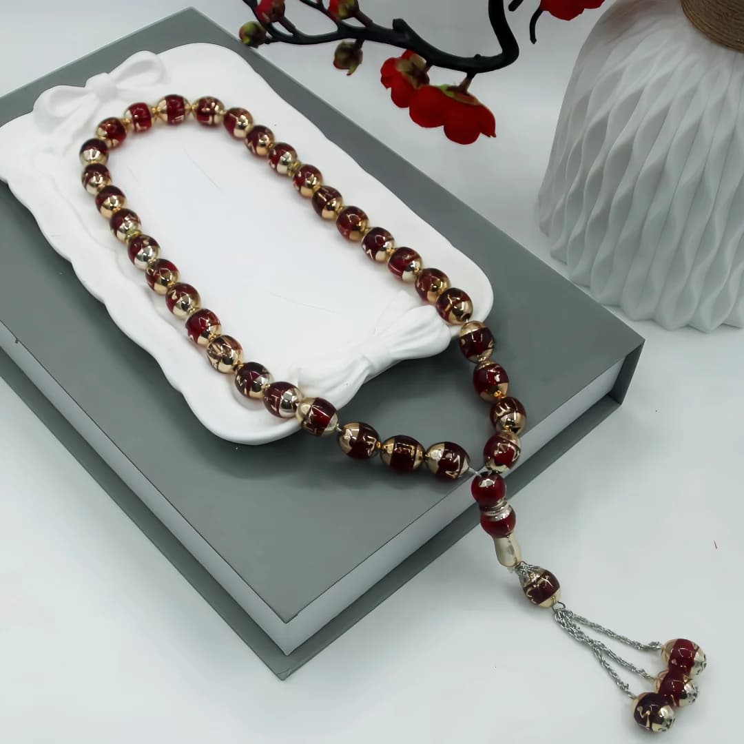 مسبحة صلاة مسلمة 12 ملم 33 حبة مسبحة صلاة مسلمة للجنسين مسبحة كلمات إكسسوارات لوازم العبادة ديكور مسبحة دينية - 6