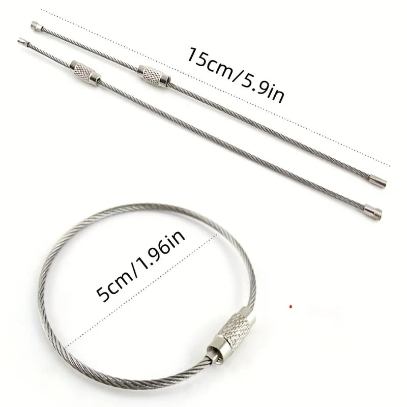 10 قطع سلسلة مفاتيح أدوات تخييم خارجية، حلقة مفاتيح من حبل سلك الفولاذ المقاوم للصدأ - 4