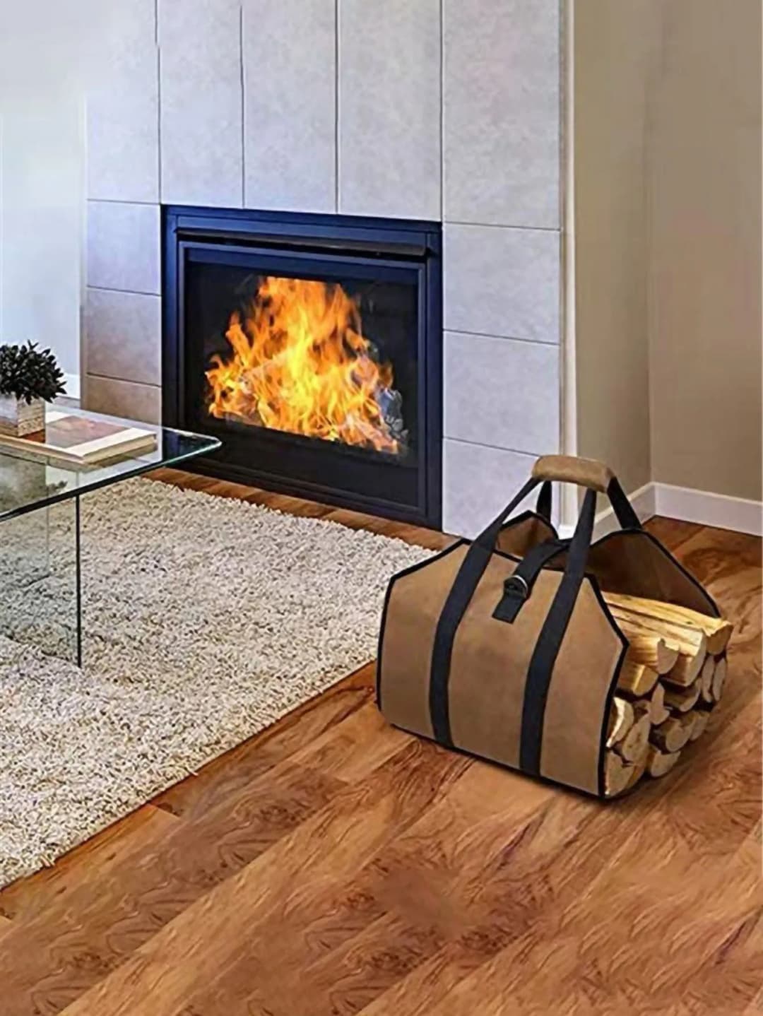 حقيبة حمل حطب، حامل حطب من القماش، كبير جداً ومتين لمواقد الحطب، مواقد الخشب، الحطب، السجلات، التخييم - 6