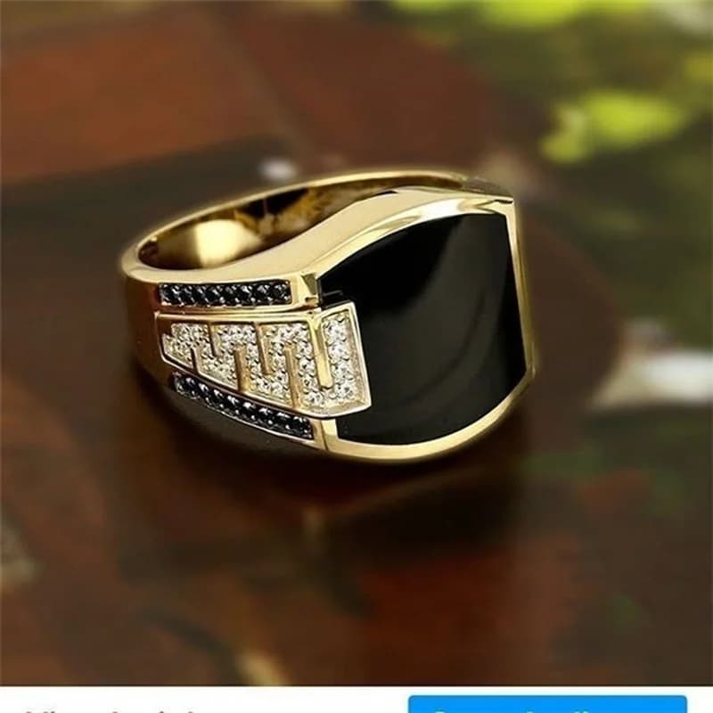 Classic Men's Ring Fashion Metal Gold Color Inlaid Black Stone Zircon Punk Rings for Men Engagement Wedding Luxury  Jewelry - 5
