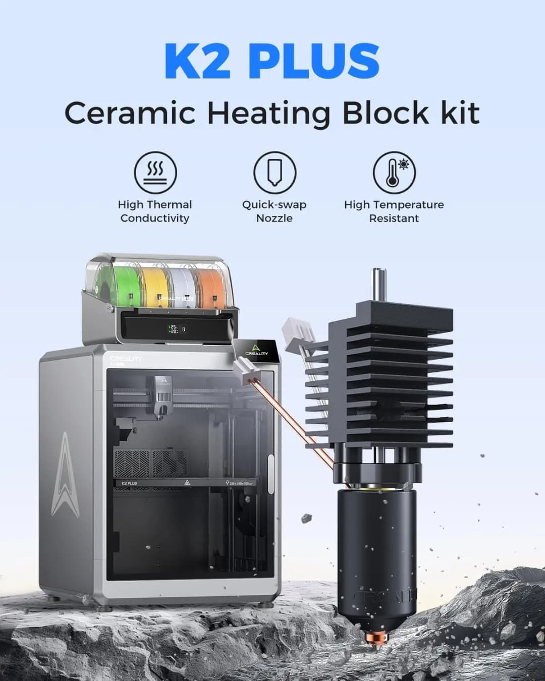 Creality K2 Plus Ceramic Hotend Kit,K2 Plus Quick-swap Nozzle All-Metal Quick-Change Nozzle & 300°C Heating Block Upgrade Parts - 2