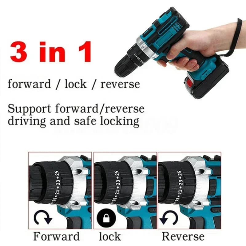Gisam Battery Impact Screwdriver Multifunctional Cordless Drill Power Tool 25+3 Torque Setting 2 Gear Speed Electric Screwdriver - 5