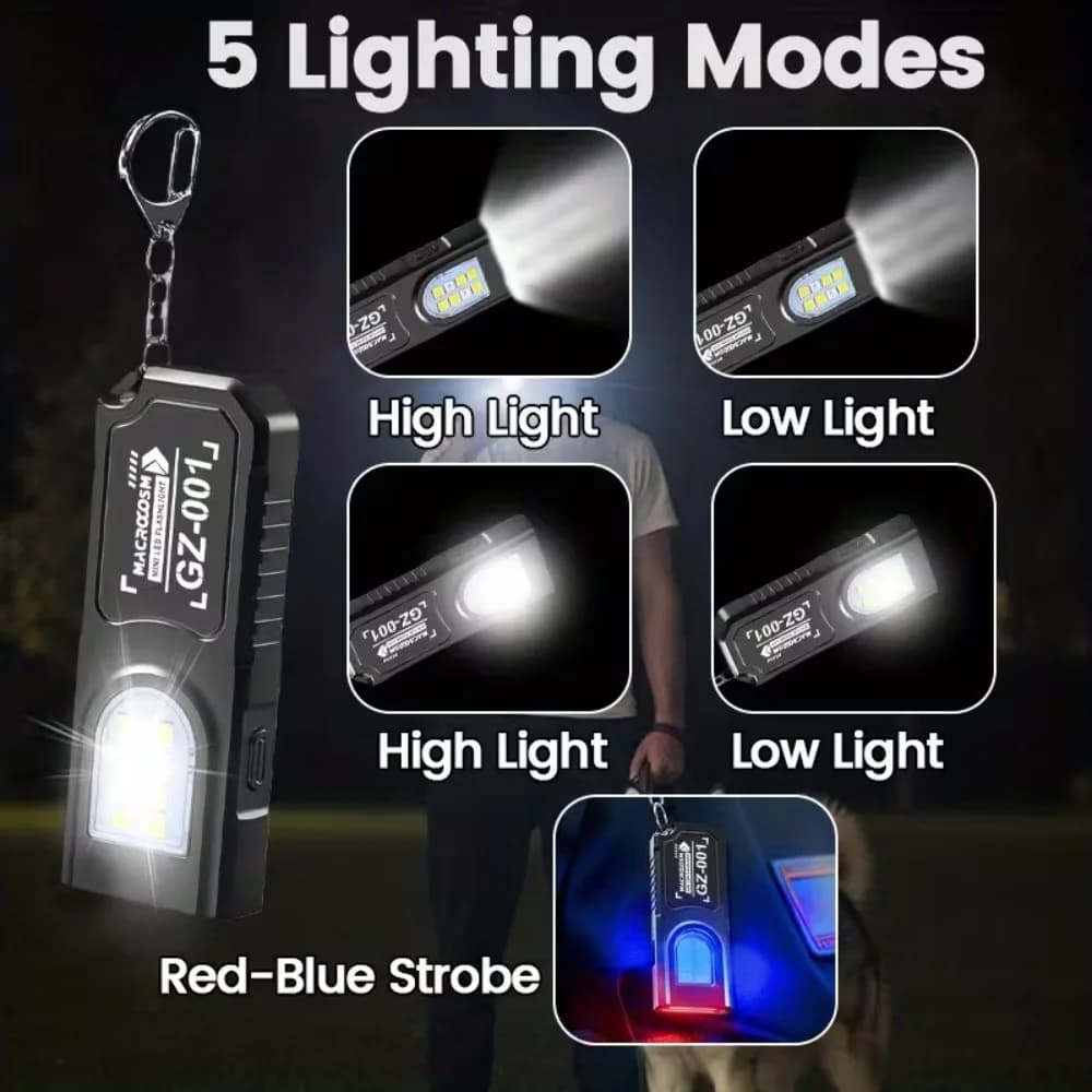 مصباح يدوي صغير COB LED مع سلسلة مفاتيح قابل لإعادة الشحن عبر USB مع مغناطيس محمول قوي لإضاءة العمل في حالات الطوارئ بالخارج - 2