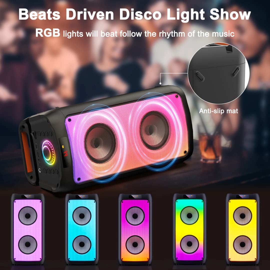 T10-T Wireless Bluetooth Speaker, Karaoke Machine with 2 Microphone, Home Karaoke Party Speaker with Led Light, Stage Subwoofers - 3