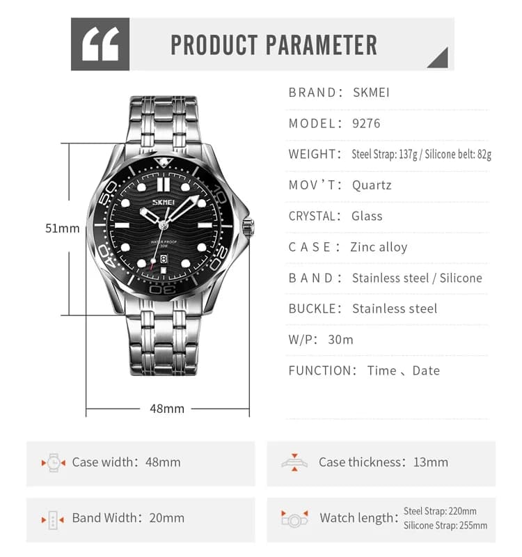 ساعة معصم SKMEI 9276 مينا بملمس ثلاثي الأبعاد ساعة تاريخ ووقت للرجال ريلوج هومبر حركة كوارتز يابانية ساعات رجالية - 5