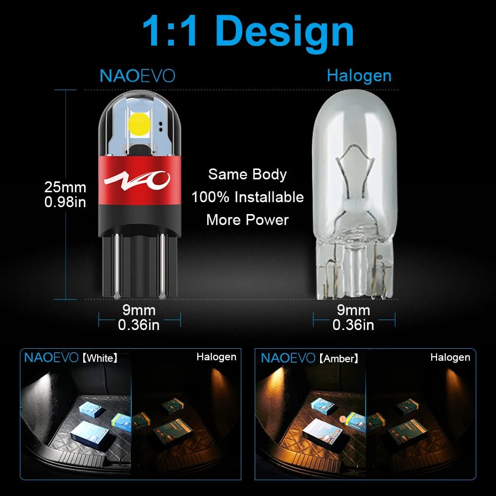 NAO W5W LED Car T10 Bulb 5W5 Auto Interior Light 3030 SMD 12V 24V Automobiles Side Signal Lamp 168 194 Clearance Lighting White - 3