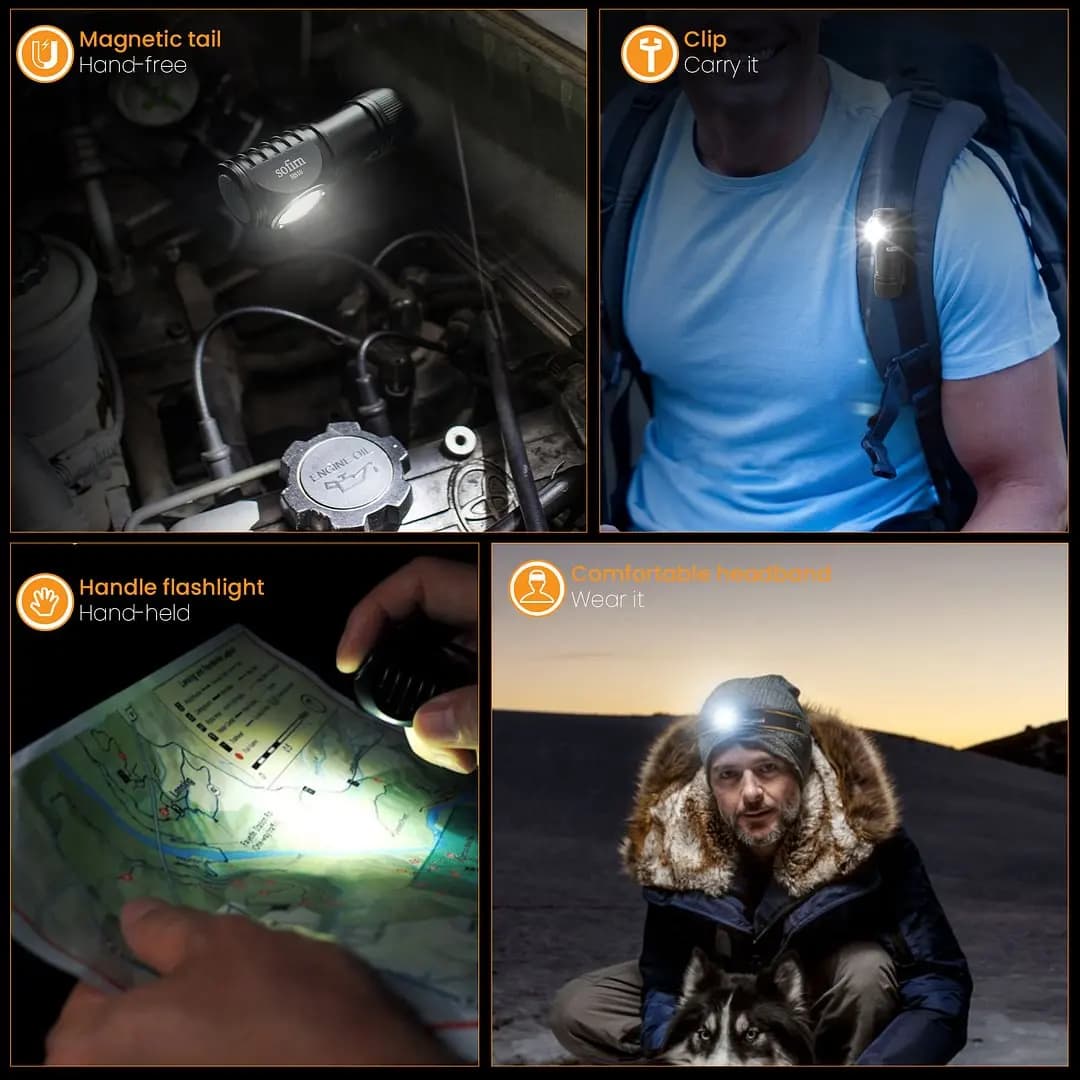 Sofirn HS10 USB C Rechargeable Mini 16340 Headlamp 1100lm LH351D 90CRI Angle Flashlight TIR Optics with Magnet Tail 2 Groups - 6
