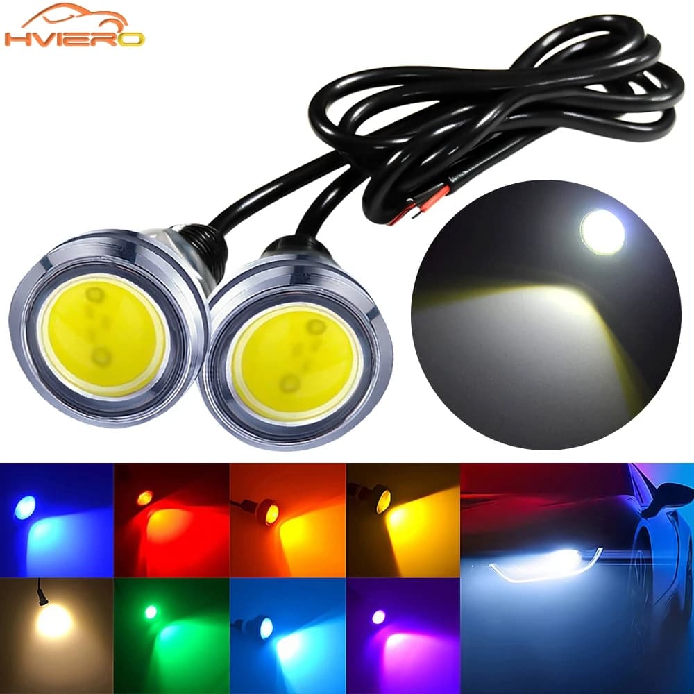 2X 23mm مصابيح LED نهارية للسيارة عين النسر غطاء فضي إضاءة ضباب 12V إشارات الرجوع للخلف مصابيح خلفية احتياطية