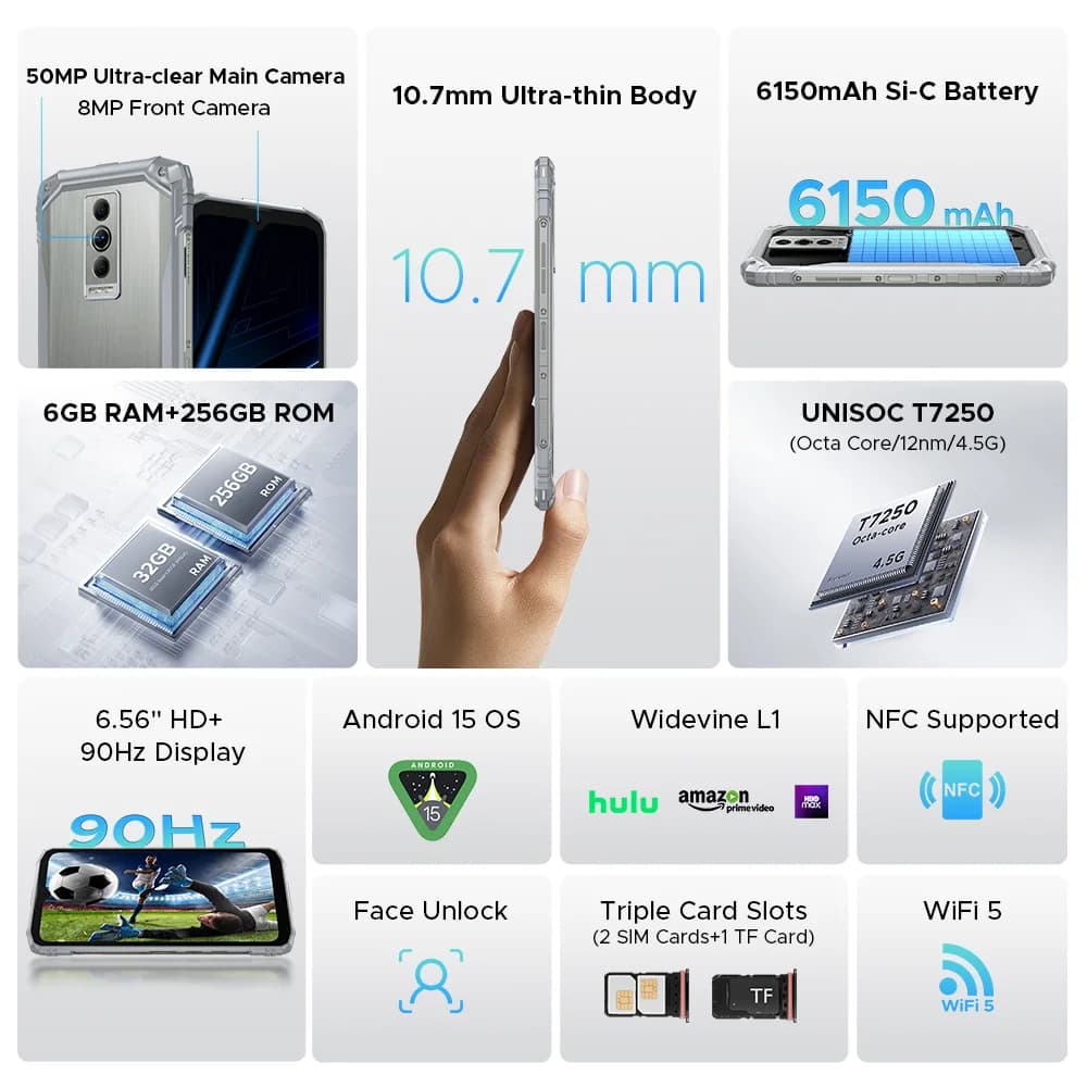 DOOGEE Blade10 Pro Energy Rugged Phone 32GB 256GB 6.56” HD+ Screen 6150mAh Large Battery 50MP AI Camera Android 15 NFC - 2