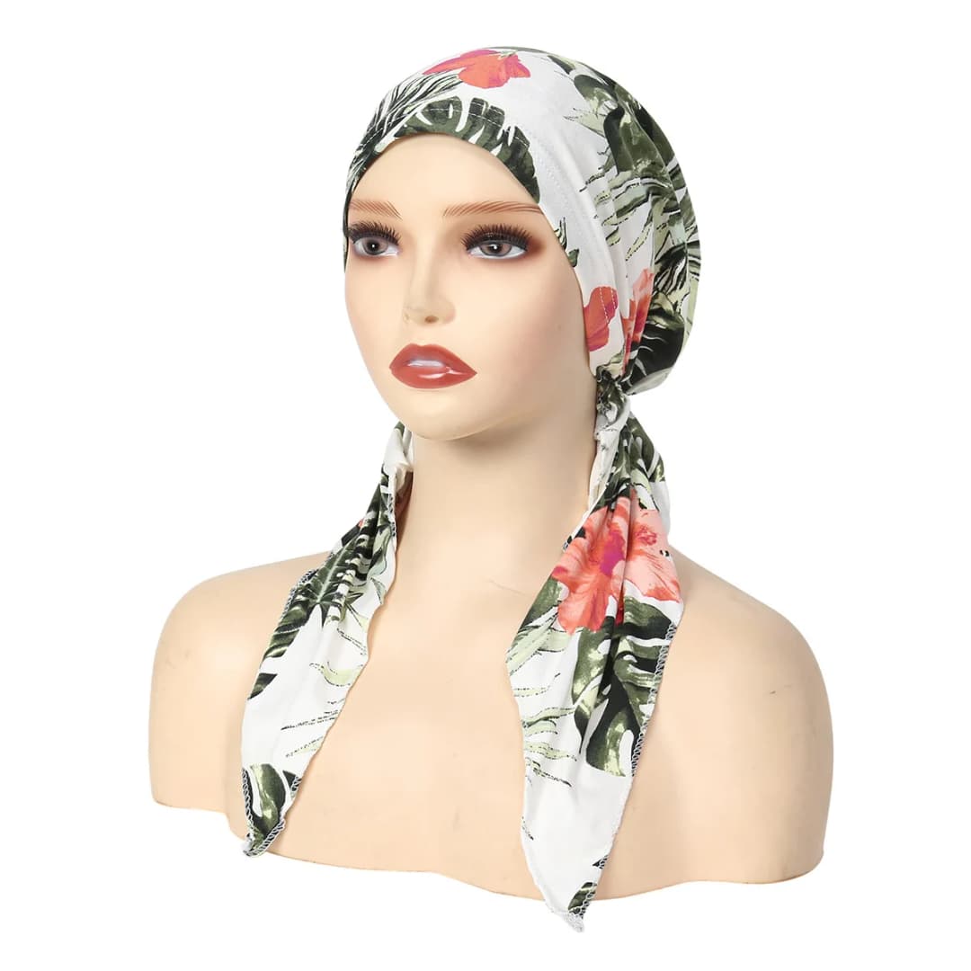 حجاب مسلم عصري مطبوع للنساء غطاء رأس ناعم مطاطي توربان طويل الذيل بونيه غطاء رأس قابل للارتداء - 6