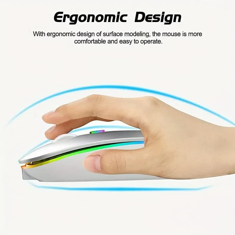 Ultra-Slim Wireless Rechargeable Mouse with LED Lighting, Dual Mode (BT & 2.4G), Compatible with iPad, Laptop, PC, Mac, Windows - 6