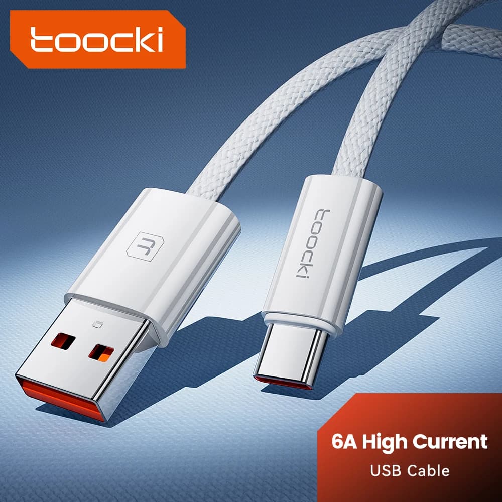 كابل USB Type C من Toocki بقوة 6A و66W للشحن السريع لهواتف Huawei P40 وP30 وiPhone 15 Pro Max وXiaomi وSamsung S24