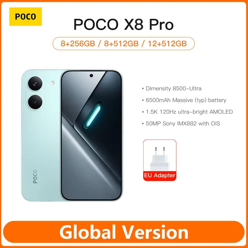 POCO X8 Pro 5G Global Version Smartphone NFC Dimensity 8500-Ultra 6500mAh battery 6.59" 1.5K AMOLED display 100W HypeCharge 2026