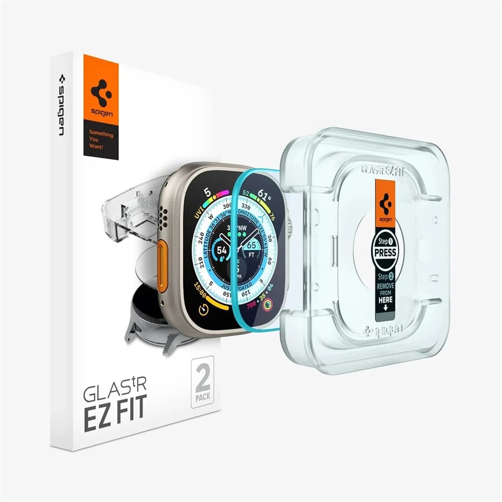 Spigen 2PCS Tempered Glass Screen Protector Glas.tR EZ Fit Designed For Apple Watch Ultra 3 Ultra 2 Ultra 10 9 8 49MM 46MM 45MM