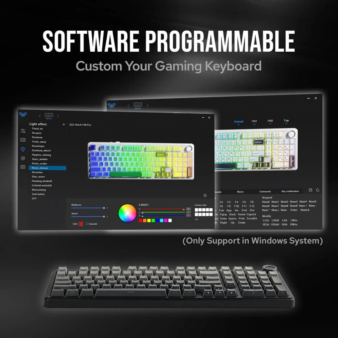 AULA F99PRO Gaming Mechanical Keyboard 99 Key Three Mode Wireless Hot Swappable Gasket Structure Custom Keyboard with Media Knob - 3