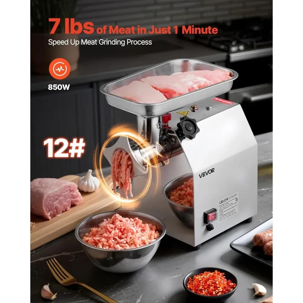 Commercial Electric Meat Grinder 7 lbs/min #12 Stainless Steel Mincer with Complete Accessories VEVOR 7 lbs/min Electric