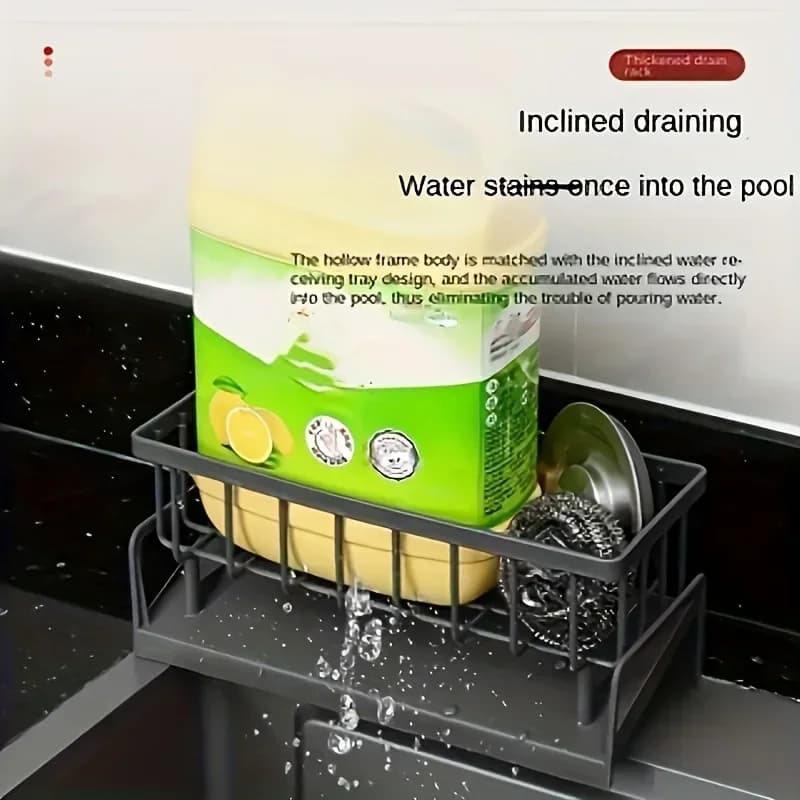 Drill-Free Sink Organizer Multi-Use Sponge Soap Holder Draining Rack for Kitchen Countertop Storage Waterproof Shelf 1PC - 4