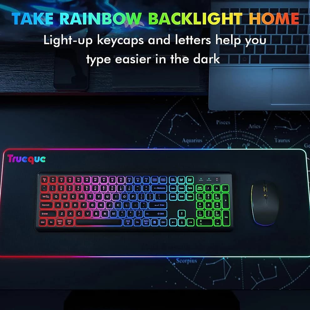 Jomaa Wireless Game Keyboard Controller for Gaming Windows Laptop RGB Backlit Full Size Keyboard and Mouse Set Rechargeable - 4