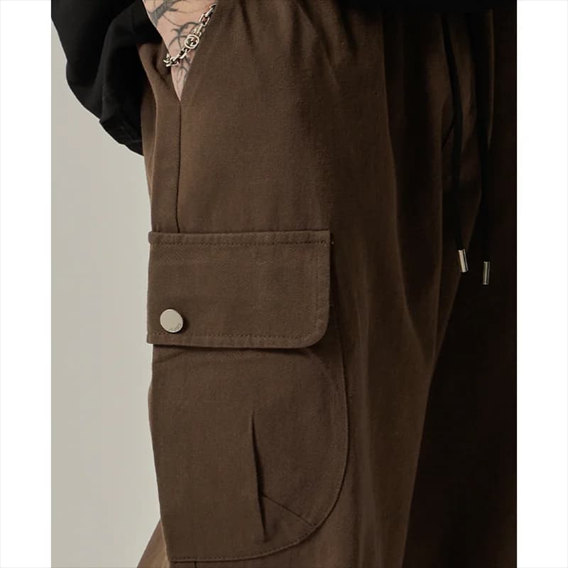 Men's Sweatpants 2025 Spring Autumn Vintage Japanese Wide Leg Straight Loose Button Big Pockets Cargo Pants Drawstring Trousers - 5