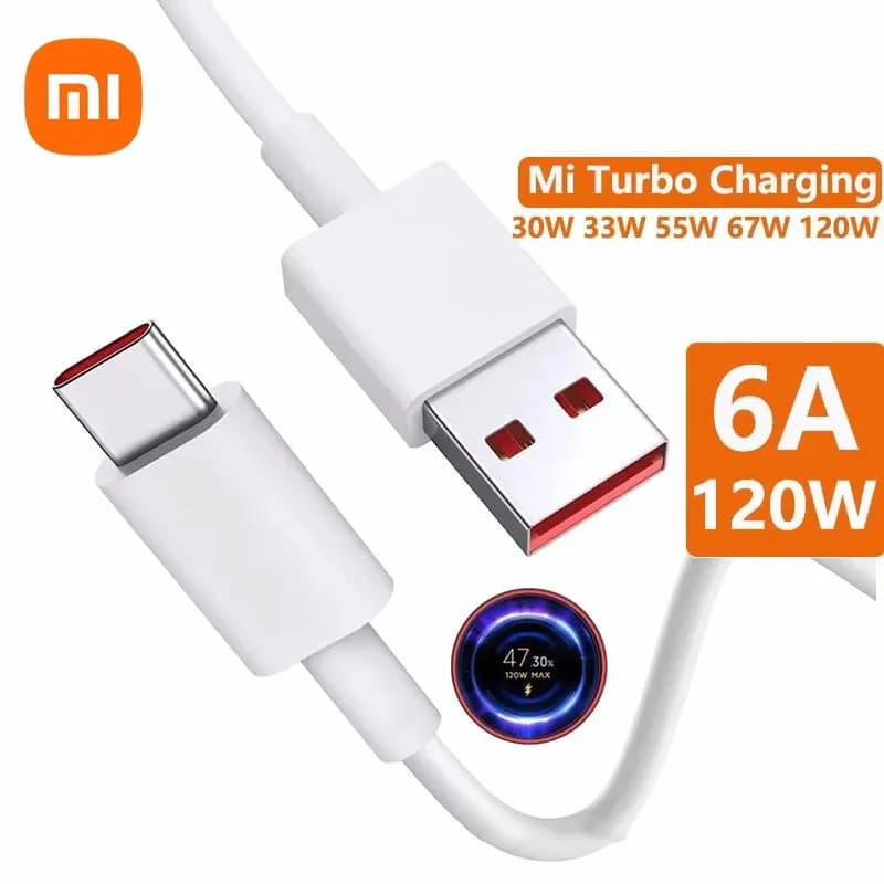 كابل شحن سريع جدًا أصلي من شاومي 6A 120 واط USB C-type لهواتف Xiaomi Mi 13 و12 Pro وRealme وPOCO 12 Turbo