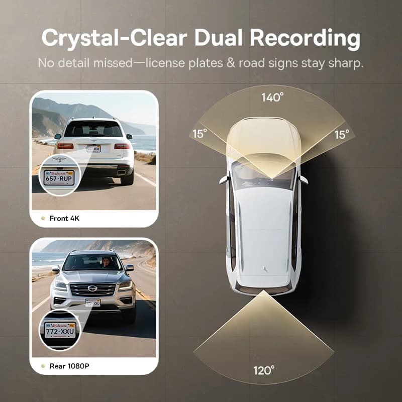 كاميرا داش Baseus VD1 Pro بدقة 4K و1080 بكسل، مع مستشعر سوني، ADAS، واي فاي 6، GPS، ورؤية ليلية STARVIS، ومراقبة وقوف السيارات 24 ساعة - 5