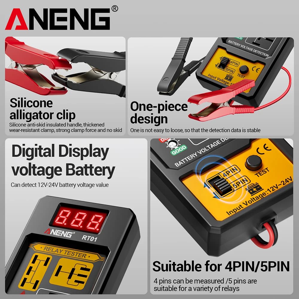 ANENG 11-25V Relay Detector RT01 Digital Universal 4/5 Pins Car Battery Vehicle Detection Digital Display Voltage Battery Tester - 4
