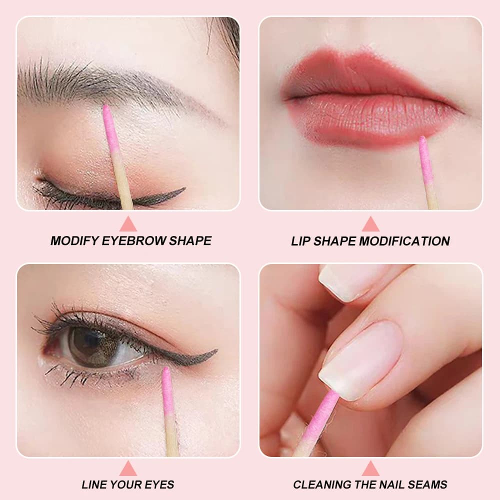 400pcs Pink Double Head Nail Art Cuticle Pusher Remover 7CM Orange Wood Sticks Cotton Swab Clean Tool for Nail Rhinestone Makeup - 5
