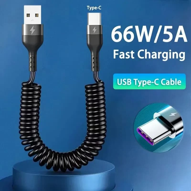66W & LIGHTNING PD Fast Charging Type C to Type C Spring Telescopic Cable For iPhone 15 14 Samsung Xiaomi OnePlusCar USB Type C - 2