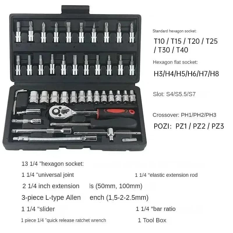 46pcs NEW Car Repair Tool Kit 46/53 Piece/Set Socket Set Car Repair Tool Ratchet Torque Wrench Combo Auto Repairing Tool Set - 5