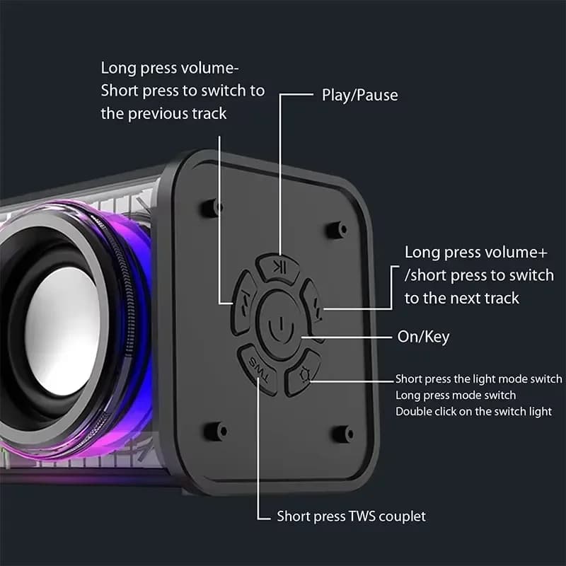V8 Transparent Mecha Speakers Bluetooth 5.0 Wireless Double Bass Diaphragm Subwoofer Music TWS RGB Light Mini Party Loudspeaker - 2