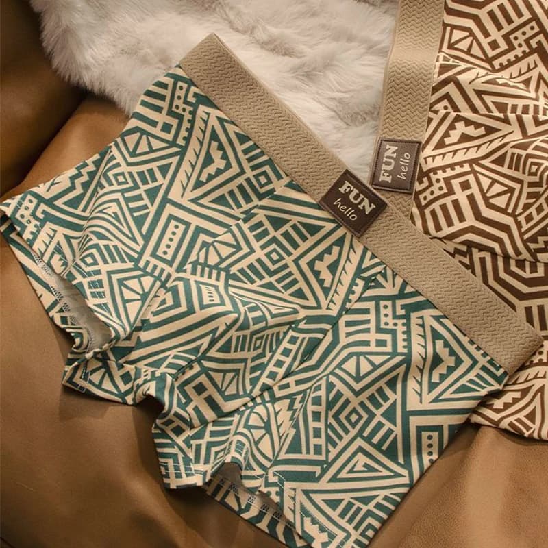 Men's Breathable Comfortable Underwear American Style Personalized Boxer Shorts Printed Trendy Ethnic Retro Square Underpant - 4