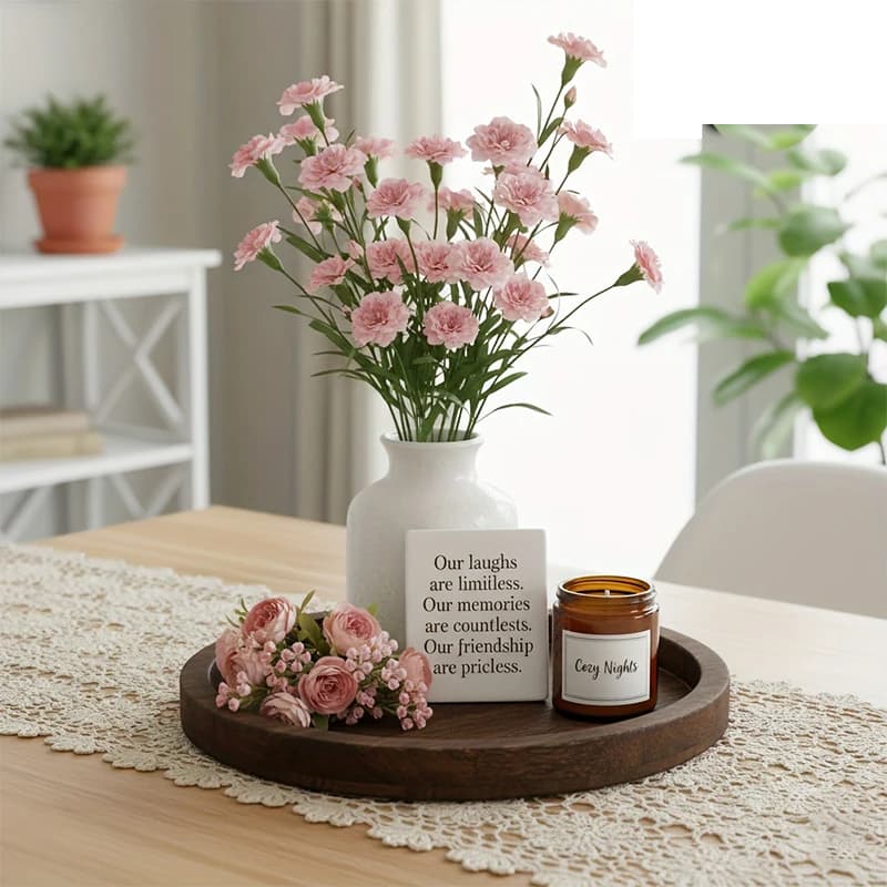 صينية تقديم - طبق خشبي دائري على طراز المزرعة لطاولة المطبخ، قطعة مركزية لطاولة القهوة، للشموع والديكور (11.2 × 7.9 بوصة) - 6