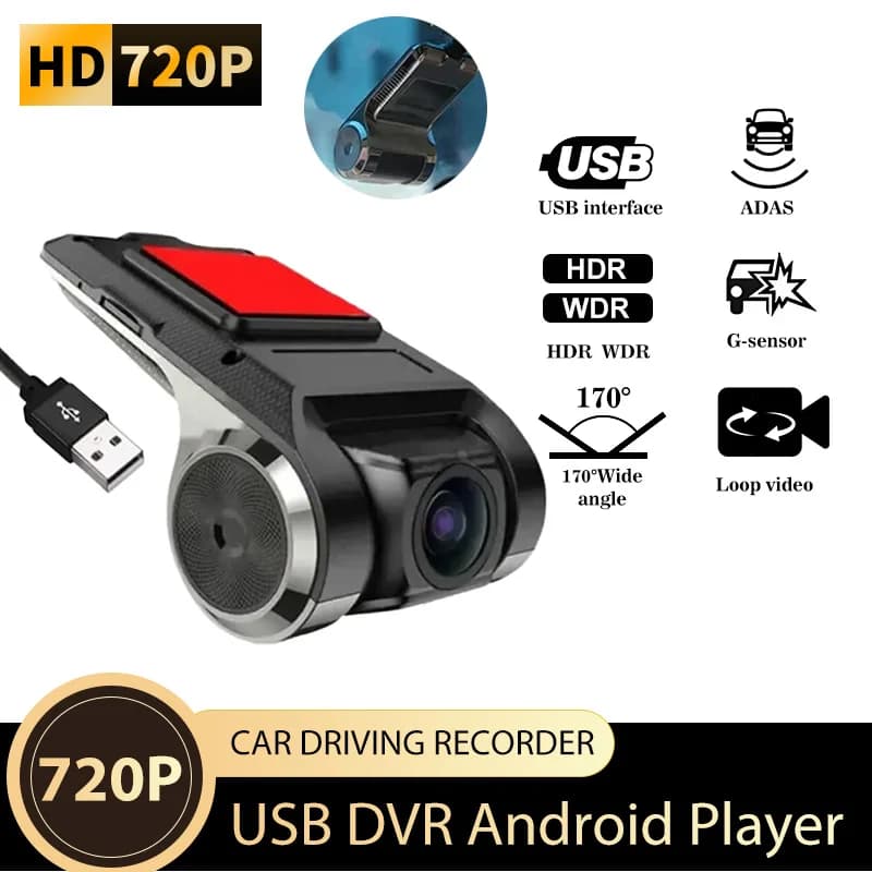 USB DVR 720P HD Night Vision with ADAS Driving Assistance G-Sensor Loop Recording for Android Multimedia Navigation Dash Cam