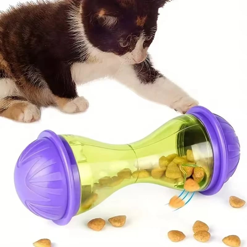 مغذية تفاعلية للحيوانات الأليفة كرة لعبة للقطط موزع طعام دوار بدون تسرب مغذية طعام للقطط ألعاب تدريب مسلية مستلزمات قطط - 4