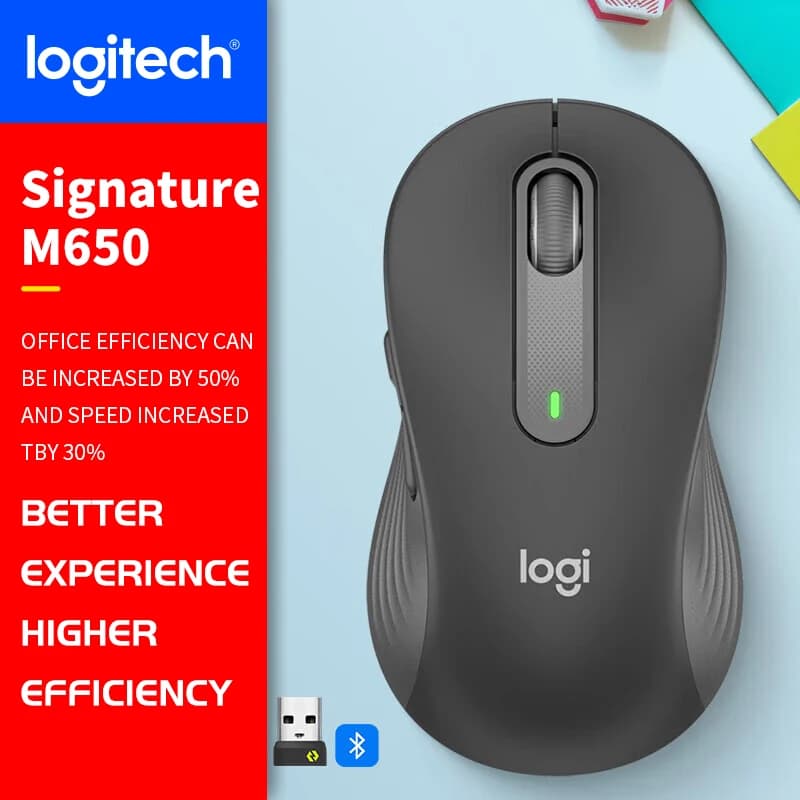ماوس مكتبي لاسلكي وسلكي من Logitech (M) Series، هادئ ومحمول، مناسب للأعمال والمنزل M650 M350 M350P M185 - 2