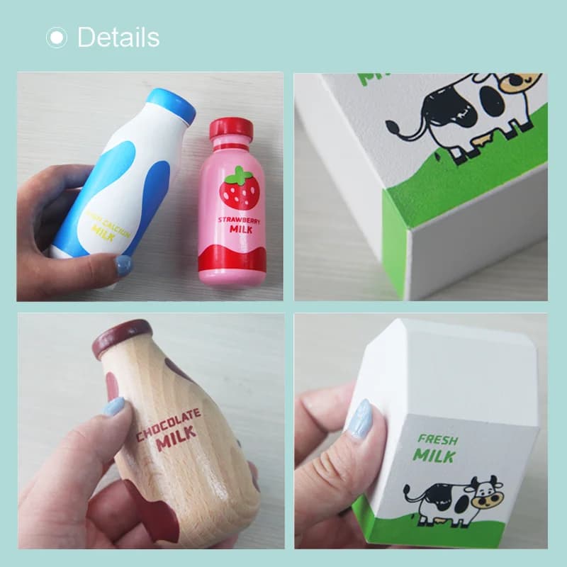 Children Pretend Play Wooden Milk Drink Set Kitchen Food Toys Montessori Learning Educational Kids Simulation Imitation Game - 4