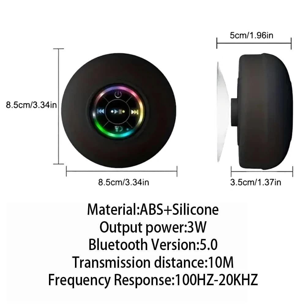 Bluetooth Speaker Portable Wireless Mini LED Speaker With Mic Suction Cup IPX4 Waterproof Resistant For Travel Outdoor Bathroom - 6