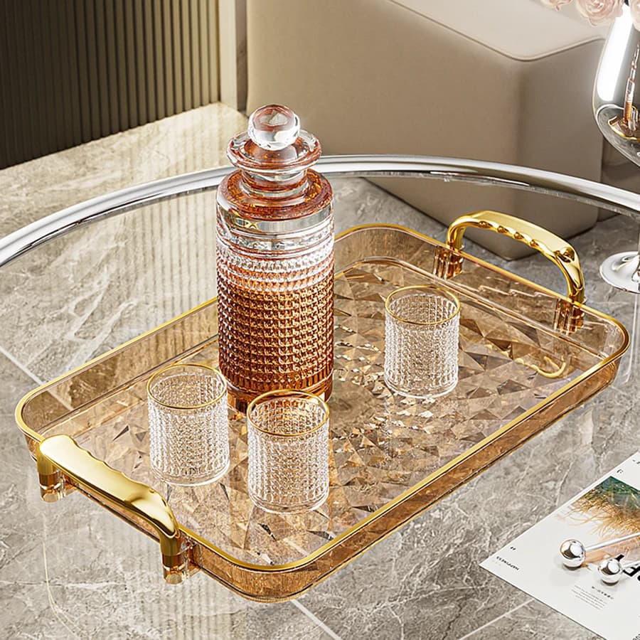 صينية تقديم شفافة فاخرة من البلاستيك مع مقبض، صينية فاكهة وحلويات، صينية تخزين ديكورية للمطبخ - 5