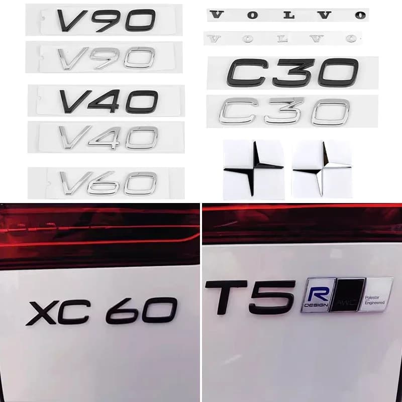 شعار صندوق سيارة أسود لامع مع حروف فضية لسيارات فولفو Xc60 Xc90 V40 V60 S60 V50 V90 S80 C40 XC40 V70 XC70 C30 C70 EX9 - 4
