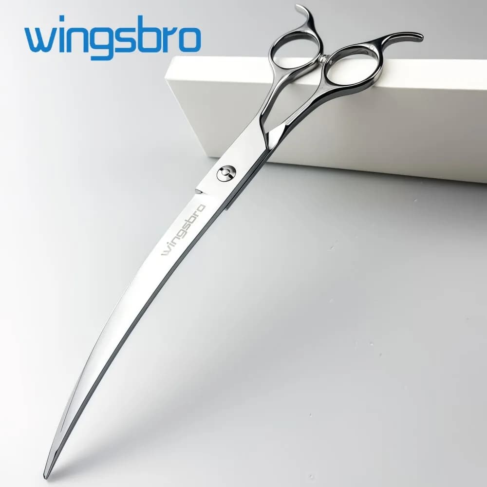 wingsbro Pet Scissors 9" Silver Curved Pet Grooming Scissors Professional Shears Salon Barber Using Big Dogs & Cats