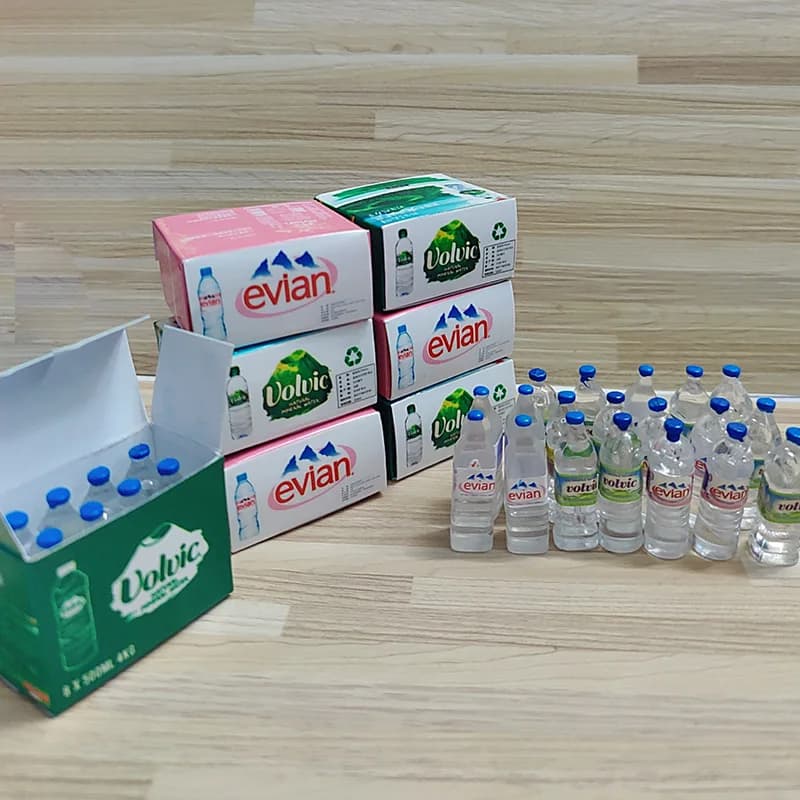 نموذج محاكاة مصغر زجاجة مياه معدنية مع صندوق نموذج مشروب مصغر لعبة مطبخ دمية سوبر ماركت طعام - 3