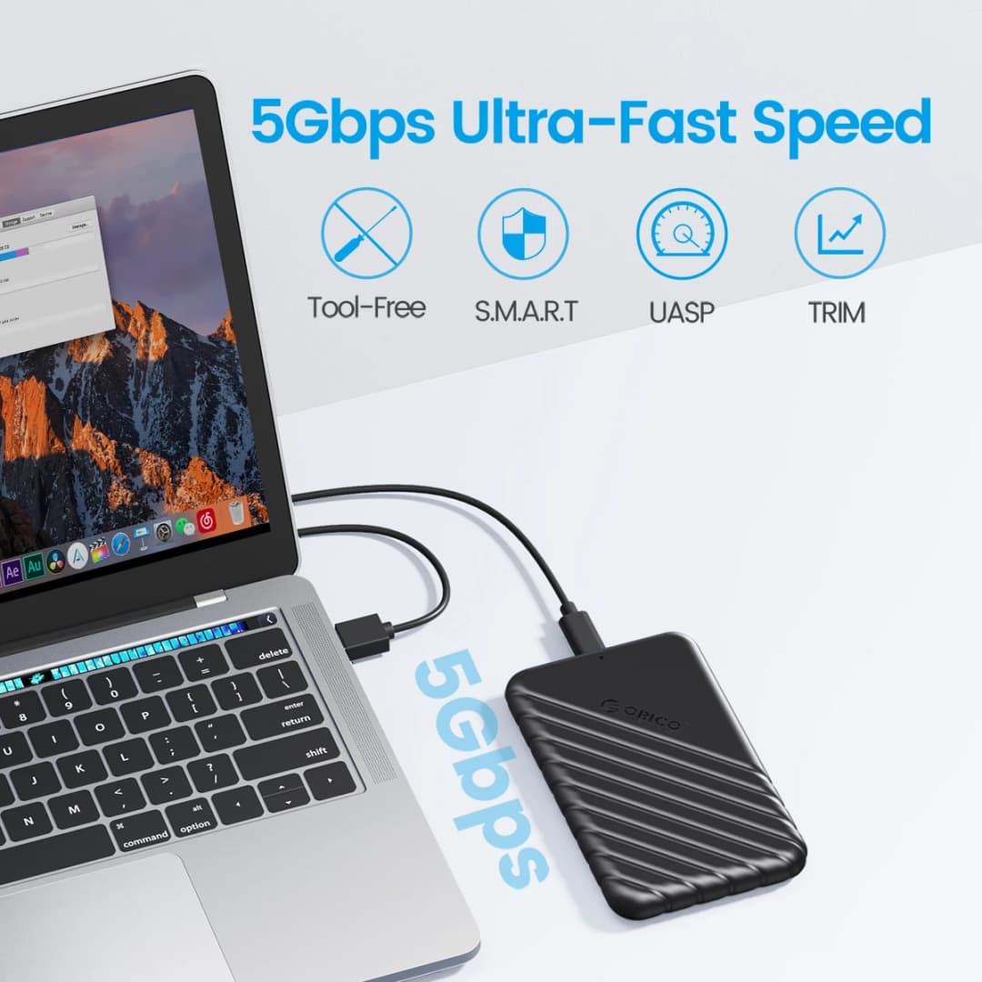علبة تخزين خارجية ORICO للكمبيوتر المحمول MicroB USB3.0 2.5 بوصة مع دعم UASP لمحركات الأقراص الصلبة SATA بسرعة 5 جيجابت في الثانية - 3