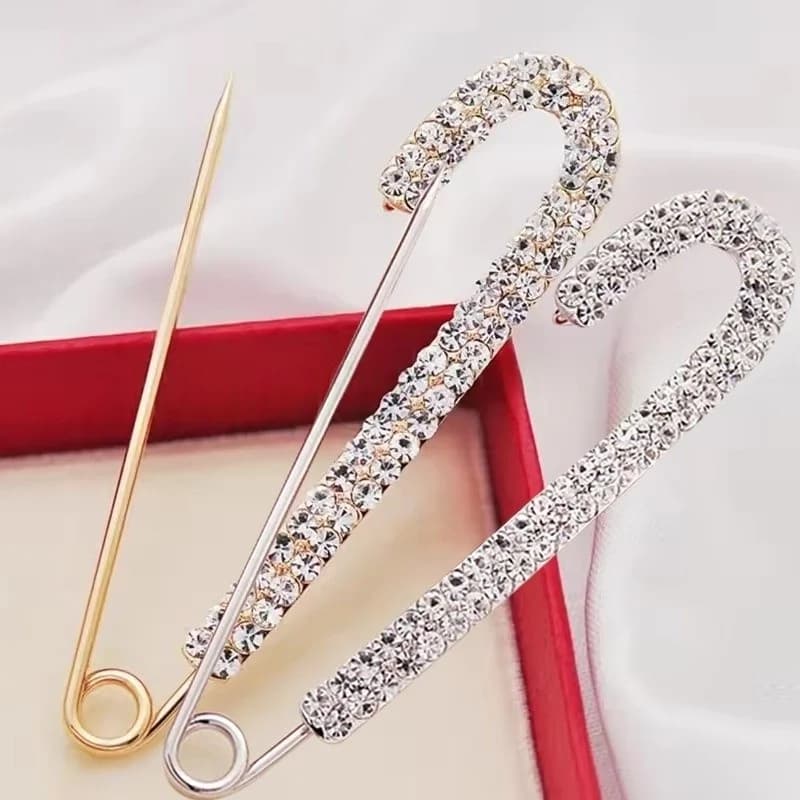 دبابيس فاخرة أنيقة بلون الذهب، كريستال زركون، دبابيس أمان، دبوس معدني، مشبك للوشاح والشال والجينز، اكسسوارات موضة للنساء