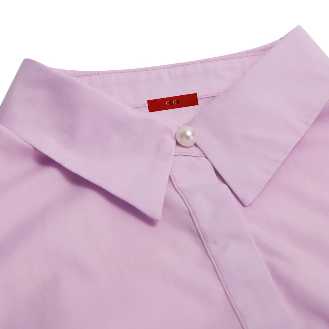 فستان قميص نسائي بأكمام قصيرة، حزام فيونكة، لون سادة، تصميم أنيق مهدب - 5