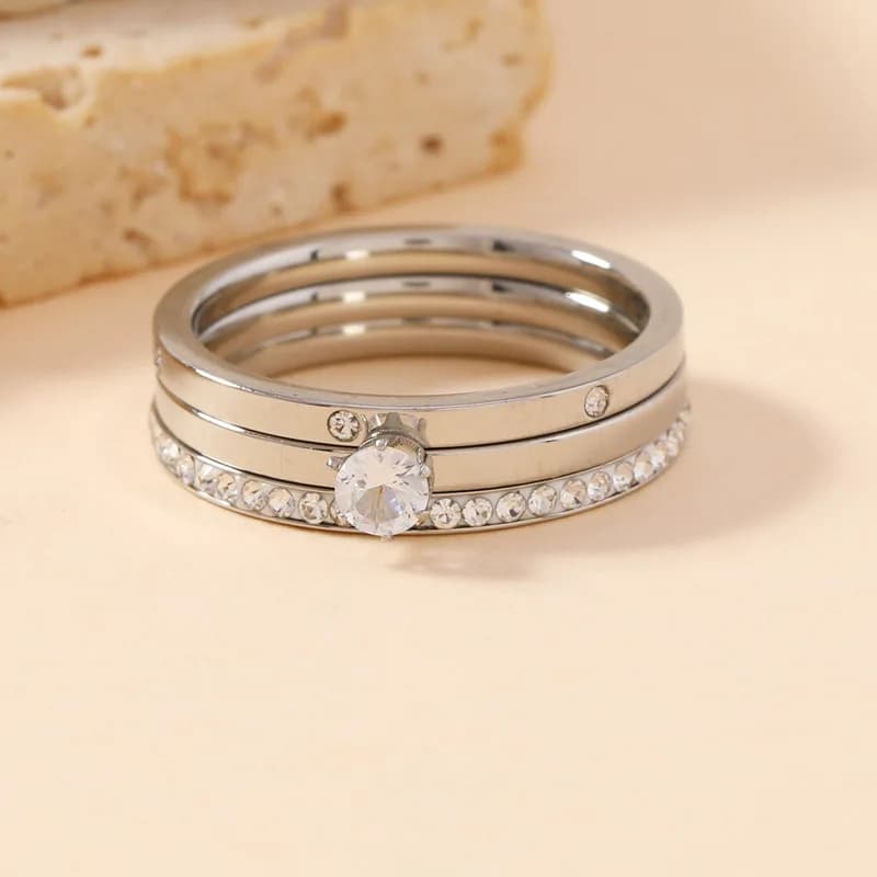 Luxury Stainless Steel Ring For Women Three-Piece Set Zircon Classic Fashion Finger Accessory Jewelry Female Gifts Wholesale - 5