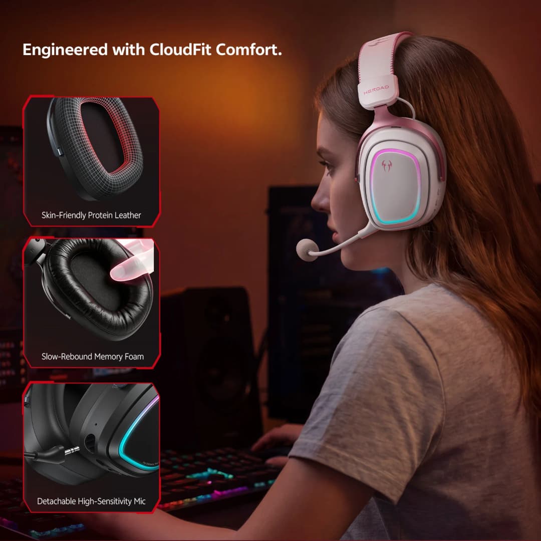 QCY Gaming Headset Heroad GT2 THX Spatial Audio+ 7.1.4 Tri-mode RGB 3-Mic ENC Over Ear Headphone for PC/PS4/PS5 Headset Gamer - 4