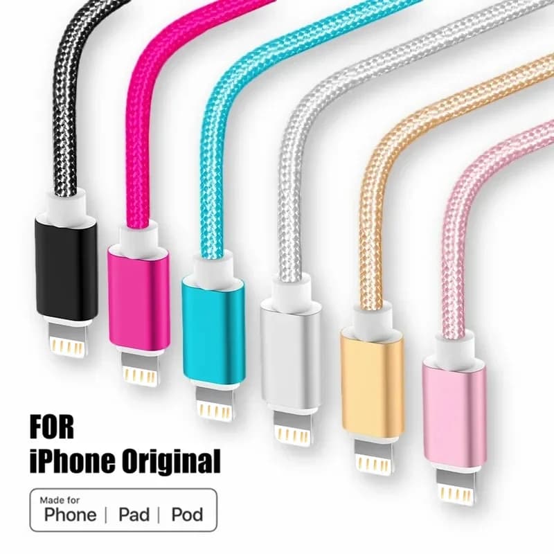 كابل شاحن USB مضفر من النايلون المعدني لهاتف iPhone 14 8 7 6S Plus X XR XS 11 12 13 Pro Max iPad 9 سلك بيانات شحن سريع 1 متر 2 متر 3 متر - 2